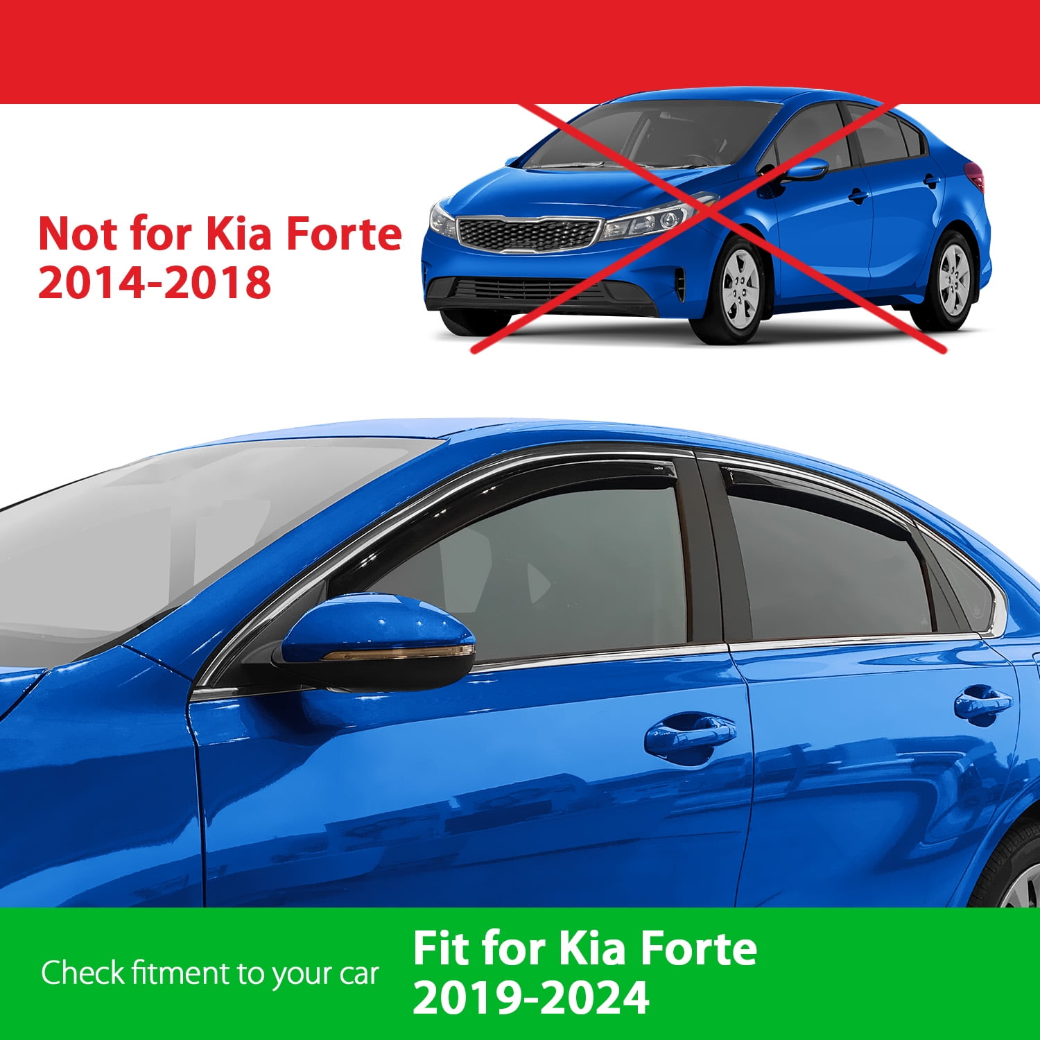 Goodyear Shatterproof in-Channel Window Deflectors for Kia Forte 2019-2025, Rain Guards, Window Visors for Cars, Vent Deflector, Car Accessories, 4 pcs - GY008426
