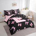 thumbnail image 3 of Feelyou Pink Initial E Letter Twin Bedding Sets 7-Piece, Princess Cartoon Ribbon Bedding Comforter Set, Fashion Buffalo Bowknot Reversible Sheet Sets, Luxury Bedroom Decor, 3 of 7