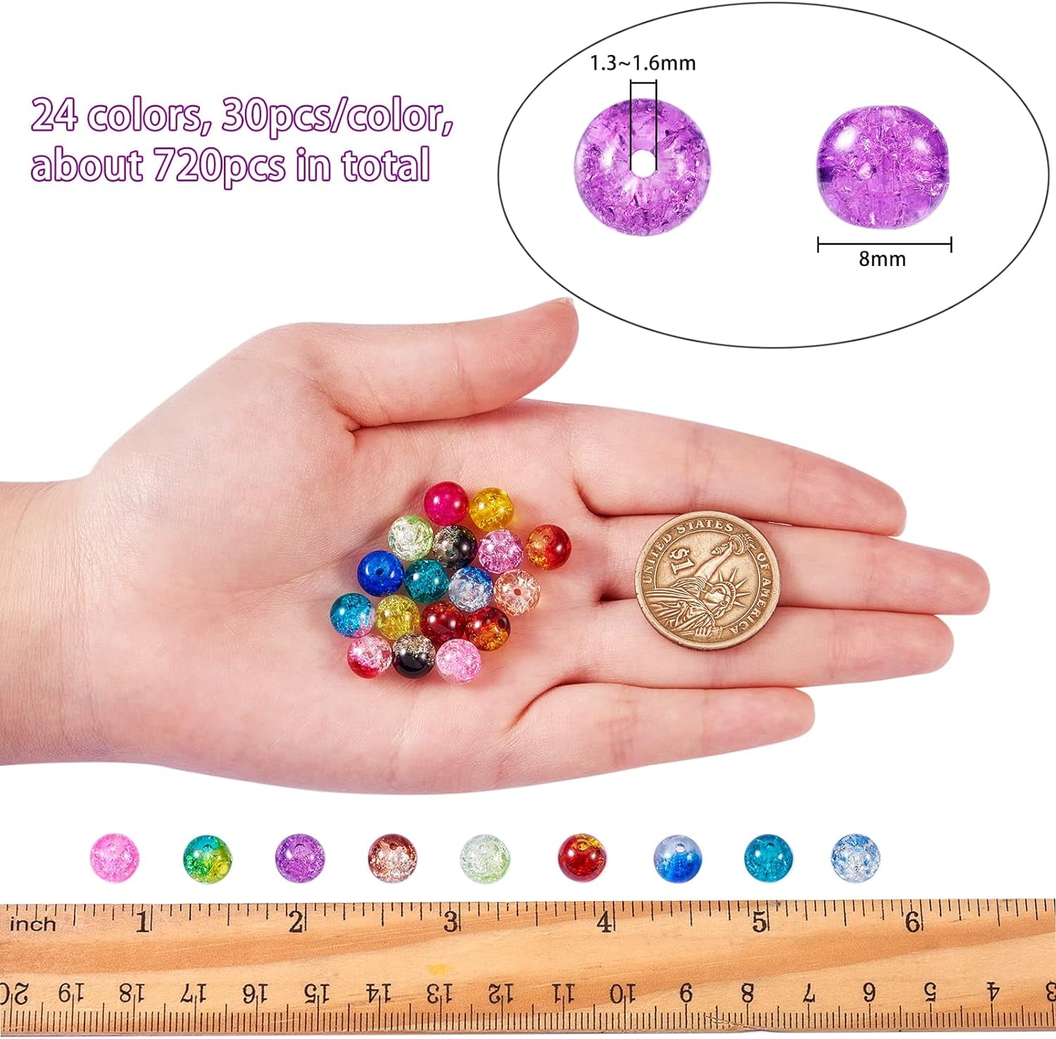 720pcs 8mm Spray Painted Glass Beads Mixed Color Pony Round Spacer