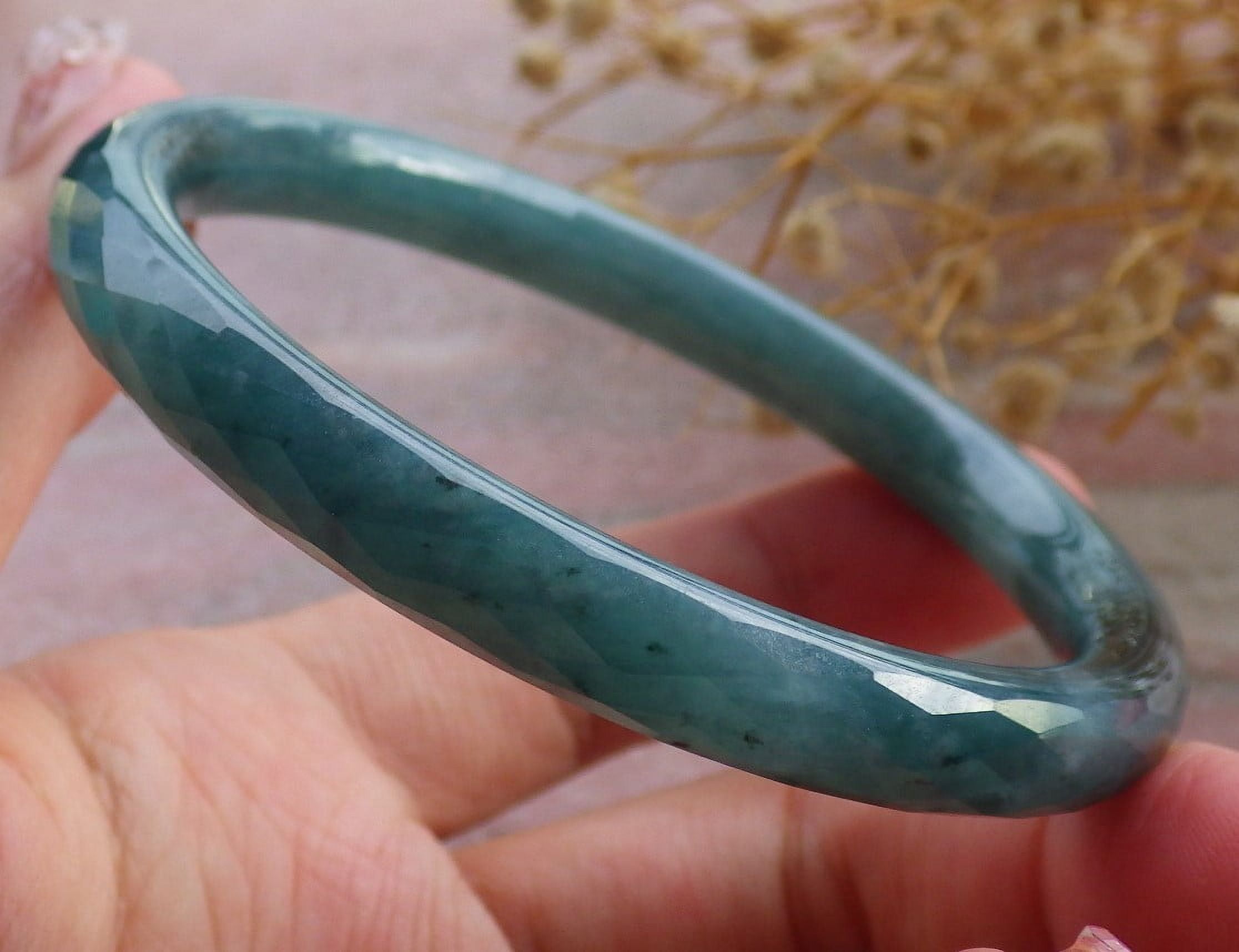 Icy Green Natural A JADE Jadeite Dia Cut Circle Bangle Bracelet 58 mm 682723 TN