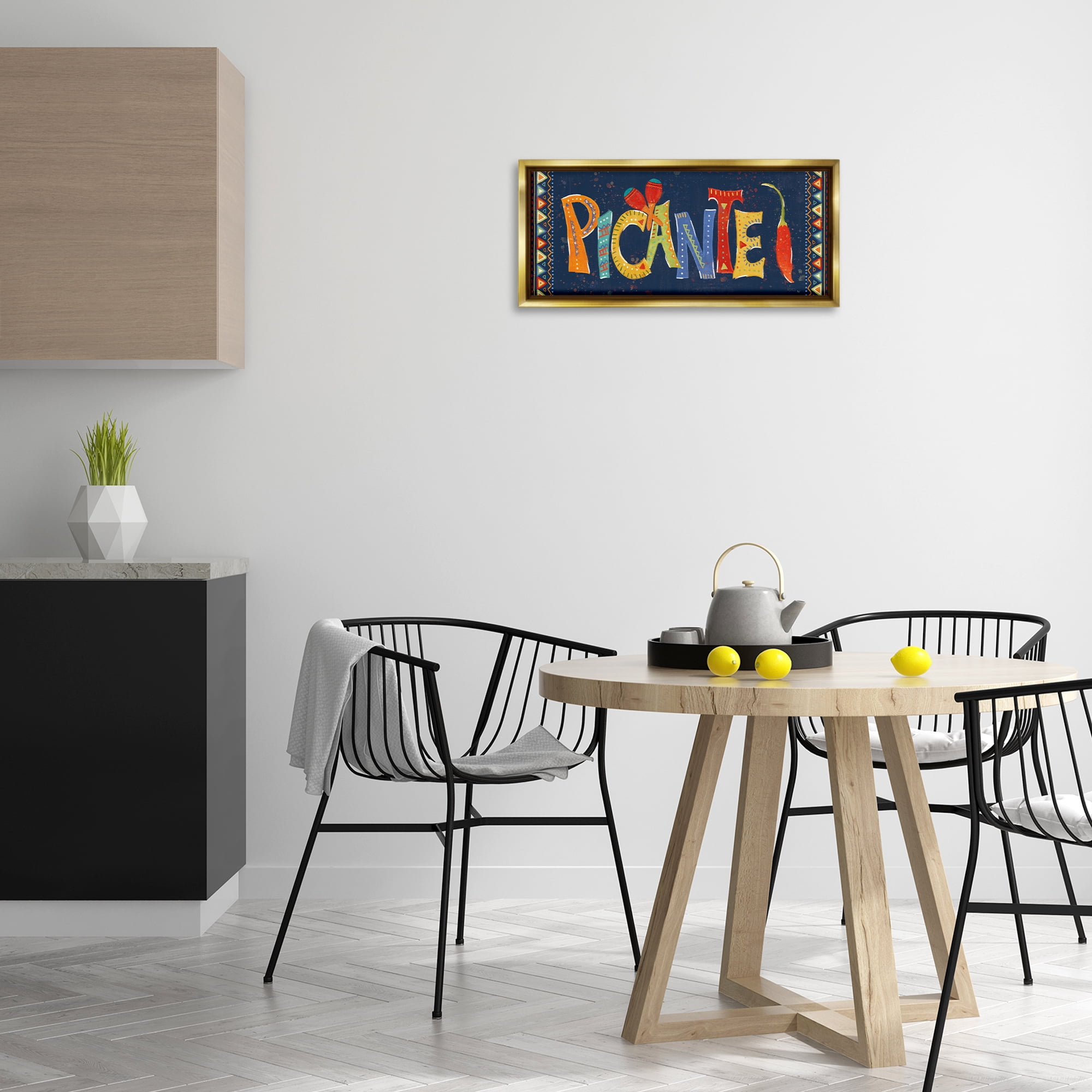 Stupell Industries Picante con Pimiento Colorido Food & Beverage Painting Gold Floater Framed Art Print Wall Art, 25 x 11