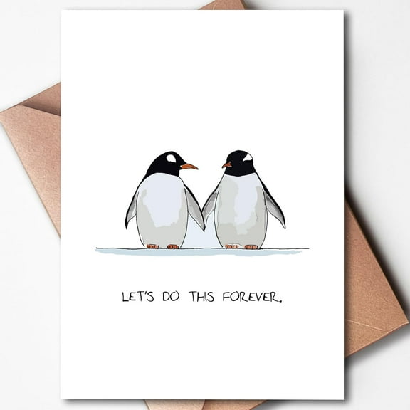Cute Penguin Couple Card – “Let’s Do This Forever” Message – Envelope Included, Blank Inside – Perfect for Weddings, Anniversaries, or Just Because