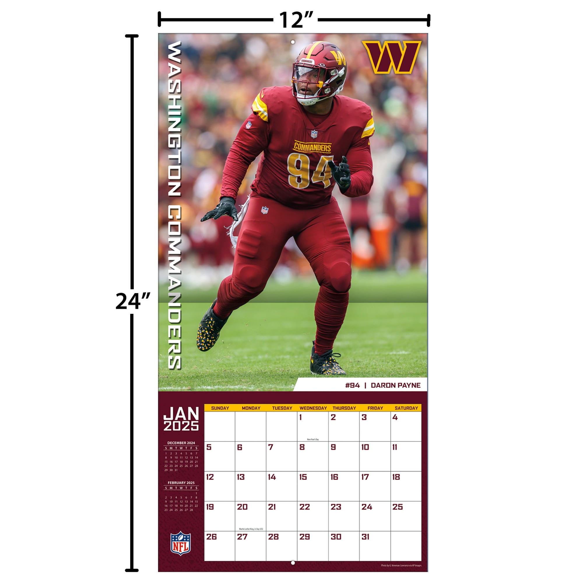 2025 12X12 TEAM WALL CALENDAR, WASHINGTON COMMANDERS