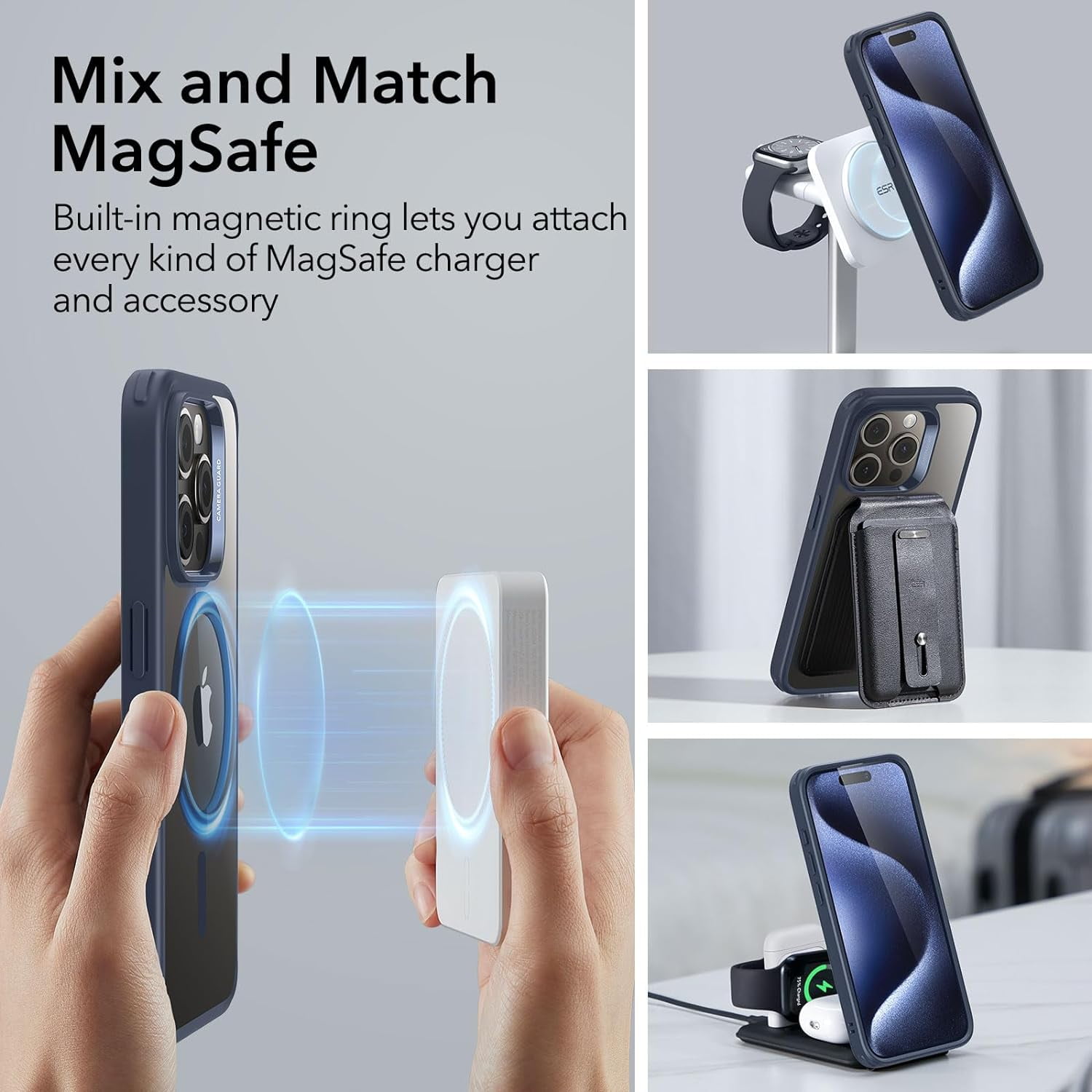 MHAWBL-for iPhone 15 Pro Max Case, Compatible with MagSafe, Military-Grade Protection, Yellowing & Scratch-Resistant Back, Magnetic Phone Case for iPhone 15 Pro Max, Classic Series, Clear Dark Blue |