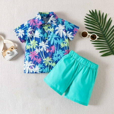 

Shldybc Toddler Baby Boy Clothes Summer Shorts Sets Short Sleeve Lapel Shirt Top + Shorts Set Outfits Set with Tie Summer Savings Clearance