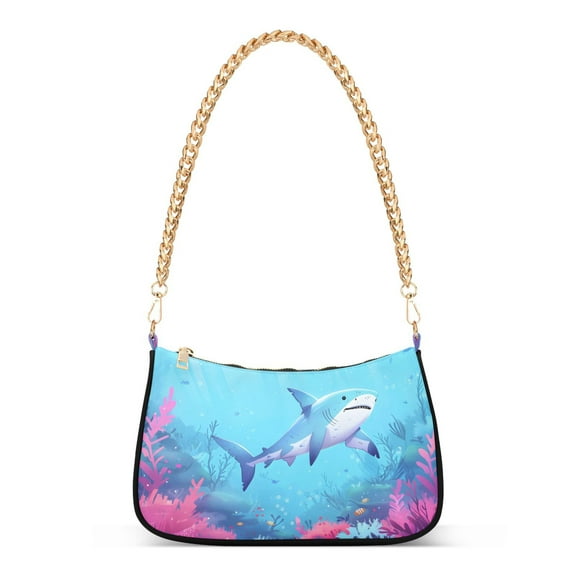 Ryvnso Shark Coral under Sea Womens Chain Shoulder Bag Tote Handbags Clutch Hobo Purse with Zipper for Travel