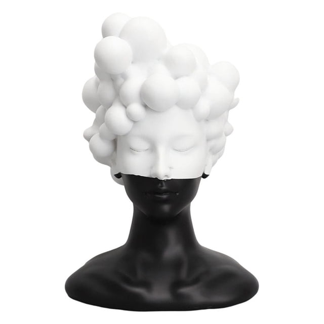 Estatua de resina abstracta de resina en blanco y negro, estatua de cabeza de niña, escritorio de oficina en casa