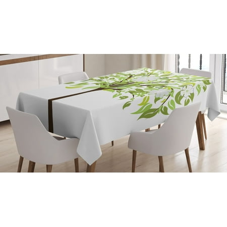 

Ambesonne Nature Tablecloth Rectangular Table Cover Summer Tree Blossoms 60 x90 Green Brown White