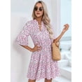 thumbnail image 4 of Womens Loose Fit V Neck Casual Short Dress Summer Flowy Mini Dress Beach 10996 Pink S, 4 of 9