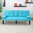 thumbnail image 5 of 67 inch Futon Sofa Bed Faux Leather Couch Modern Convertible Folding Recliner with 2 Cup Holders for Living Room,Bedroom,Blue, 5 of 7