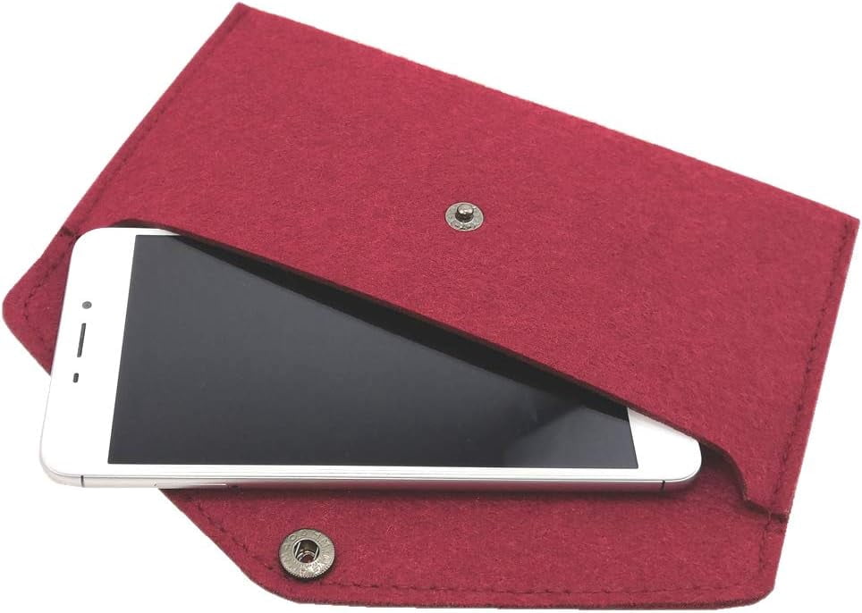 HRTGFD-Felt Cellphone Sleeve Case Pouch - Protective Protected Case Wallet Pouch Pocket Holder Bag for Cell iPhone Cards Cash Pens Sunglasses Portable Battery Earphone Charger for Women Men - WineRed