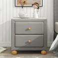 thumbnail image 2 of 2 Drawer Nightstand, Elegant Upholstered Bedside Table, Bedroom End Tables with Cute Round Natural Wood Knobs and Legs, Soft Linen Fabric Night Stand, Light Gray, 2 of 7