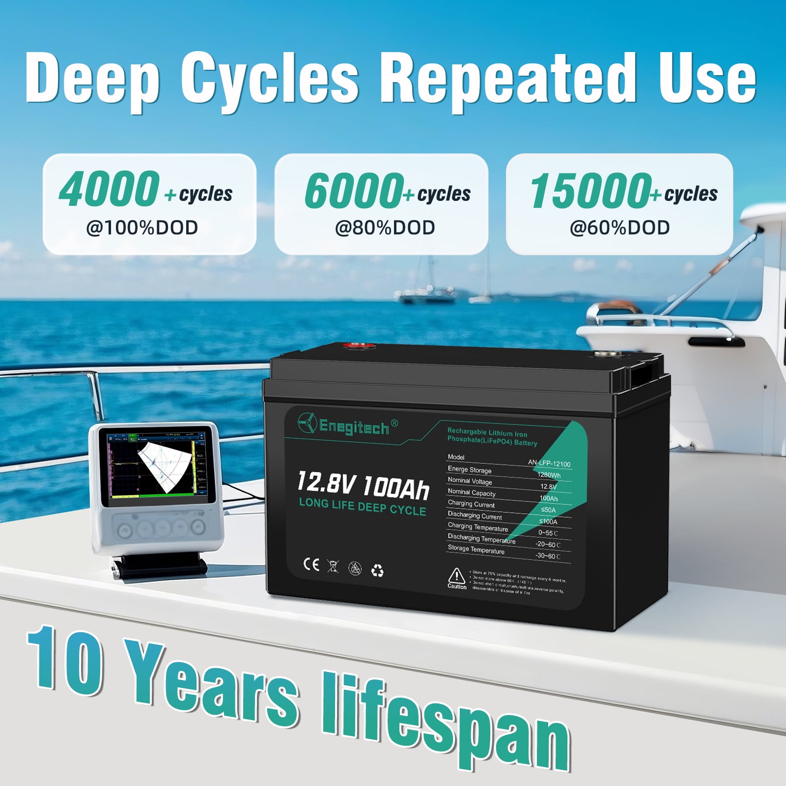 12V 100Ah LiFePO4 Battery, 100A Bms, Deep Cycles for Rvs, Marine, Solar, off-Grid