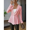 thumbnail image 5 of Zukuco Women's Casual Textured Blazer Lightweight One Button Cardigan Jacket with Ruffle Hem, Business Work Blazer, M, 5 of 7