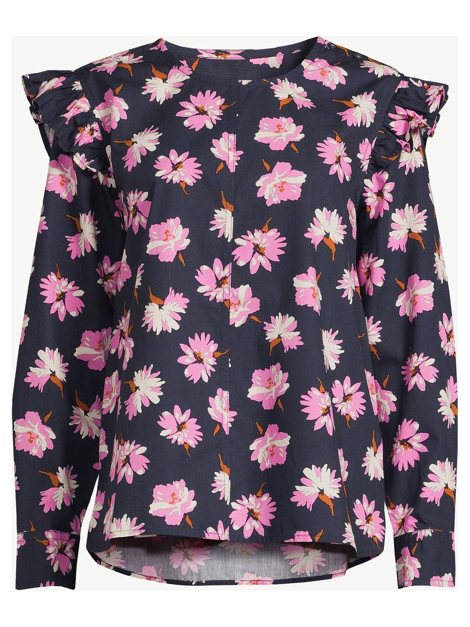 Free Assembly Women's Button Shoulder Blouse with Long Sleeves