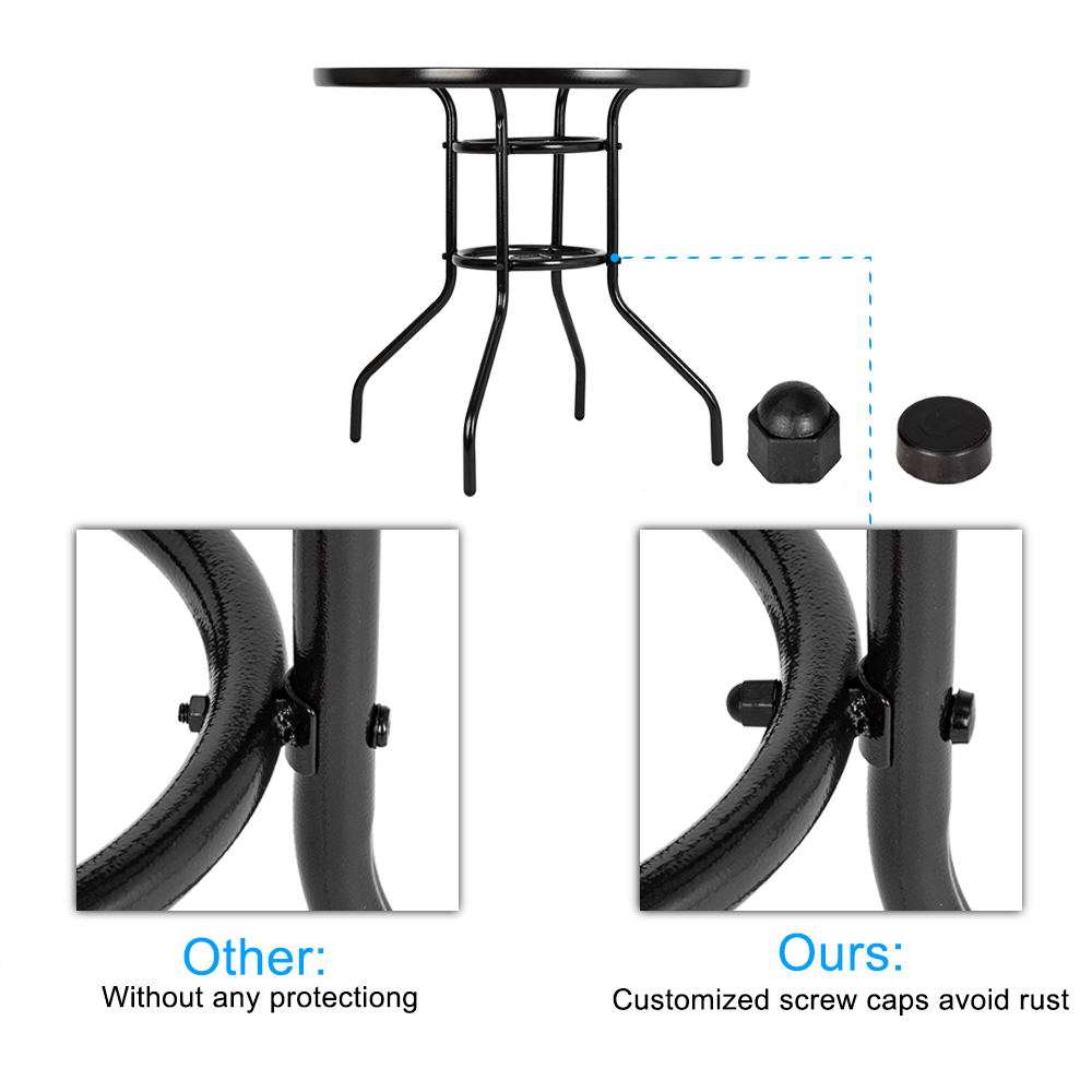 Goorabbit Outdoor Table With Umbrella Hole,Outdoor Round Tempered Glass Table Patio Metal Frame Dining Table, All Weather Outside Table for Garden,31.5x31.5x28.3",Black - image 5 of 9