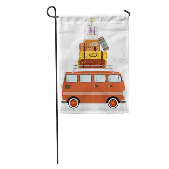 SIDONKU Luggage Holiday Funny Cartoon Minivan Suitcases on Flat Camper Vehicle Garden Flag Decorative Flag House Banner 28x40 inch