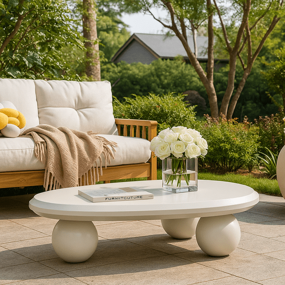 Cloud Coffee Table with 3 Ball Legs Modern Wooden Accent Center Table Unique Accent Table for Small Spaces for Living Room