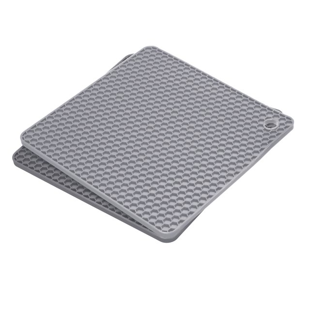 Unique Bargains Silicone Trivet Mats 2pcs Square Hot Pan Pads Hot Pot Holder Drying Mat for Kitchen Counter Deep Gray, Light Gray