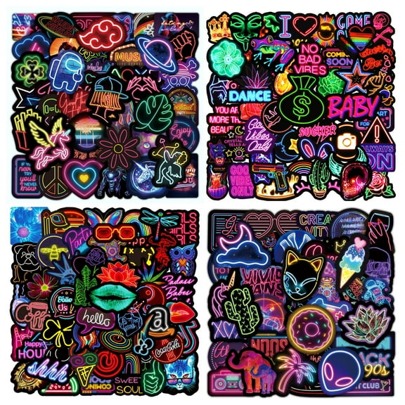 Water Bottle Stickers 200 Pcs Cool Neon Sticker Packs, Prizes for Kids Classroom Reward, Waterproof Vinyl Stickers for Water Bottles Laptop Skateboard Scrapbooking Journaling Notesbook Luggage etc