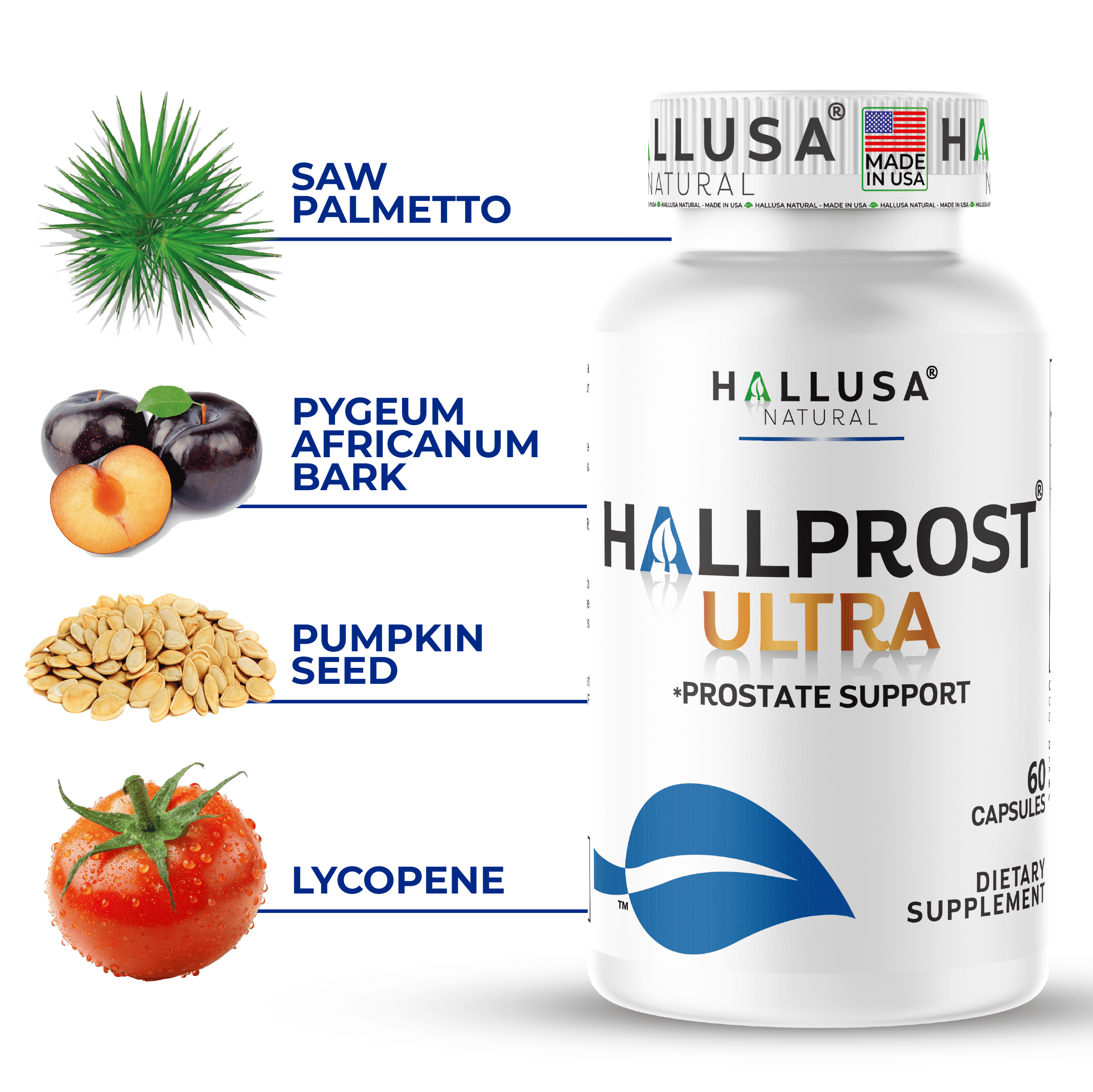 HALLPROST ULTRA Saw Palmetto Blend 1166 mg* Urinary Tract & Bladder Support, Prostate Health Supplement for Men with Lycopene, Pygeum, Pumpkin Seed, Zinc, Vitamin E, Magnesium, 60 capsules
