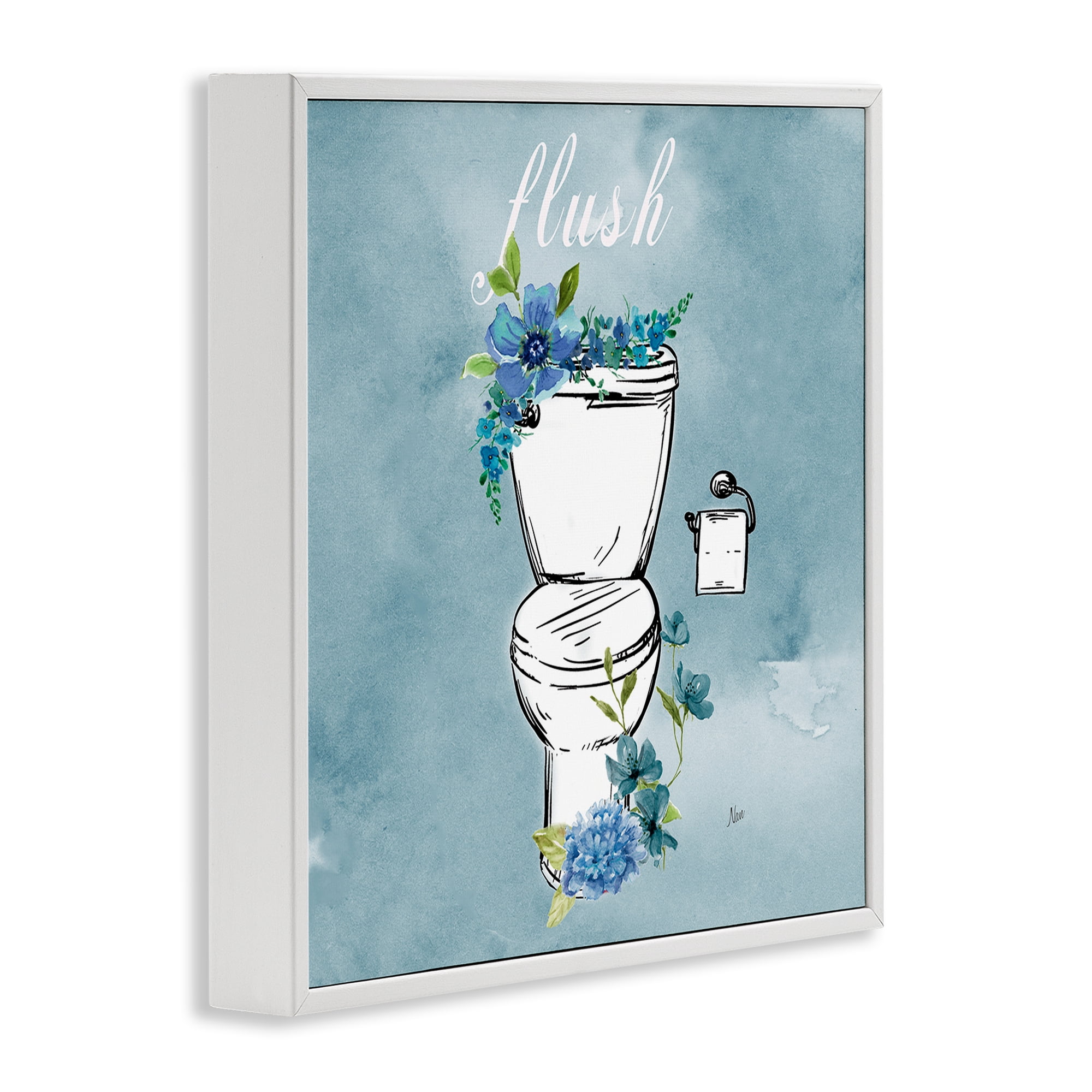 Stupell Industries Floral Bathroom Rules Flush White Framed Giclee Art, design by Nan