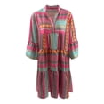 thumbnail image 4 of DHFJKG Summer Dresses For Women Bohemian Beach Dress Notch V Neck 3/4 Sleeve Flowy A-Line Mini Sundress Vacation Clothes Trendy Dresses, 4 of 5