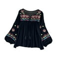 thumbnail image 2 of Milageto Women's Mexican Embroidered Tops Bohemian Blouse for Vacation Shopping Party Black, 2 of 8