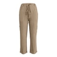 thumbnail image 4 of Nhthy Women's Solid Summer Drawstring Waist Cargo Pants Wide Leg Casual Loose Fit Trousers Khaki M, 4 of 6