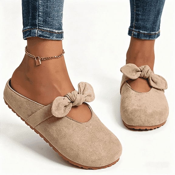 Women's Bowknot Faux Suede Mule Clogs, Slip-On Closed-Toe Casual Comfort Slides