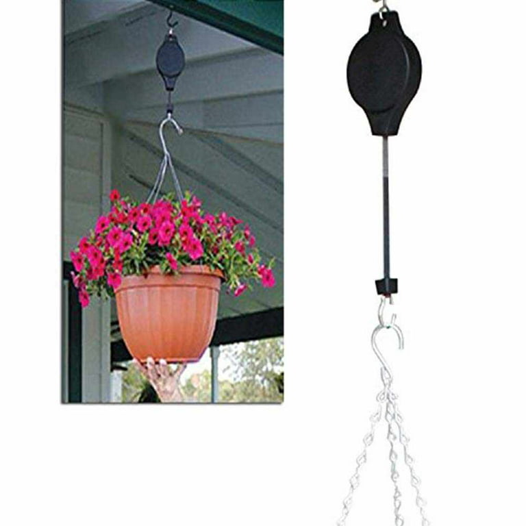 2pcs Plant Retractable Pulley, EEEKit Hanger Hanging Planters Flower Basket  Hook for Garden Baskets, Pots and Birds Feeder, Black 