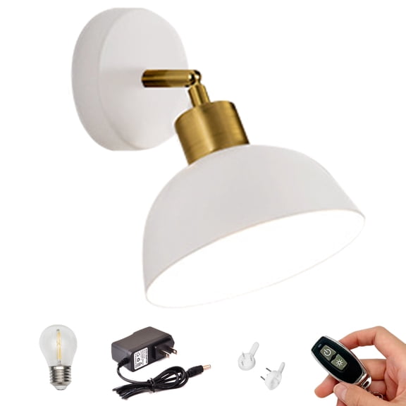 Kiven Battery Operated Wall Lamp,Modern Rechargeable Wall Sconces with Iron Lampshade, E26 Socket Warm White Bulb Included(1 Light)