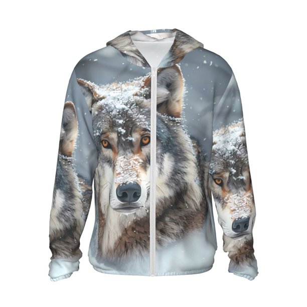 Balery Majestic Snowy Wolf Sudadera ligera de manga larga con capucha y protección solar UPF 50+ para hombre y mujer, ideal para pesca y running-X-Large