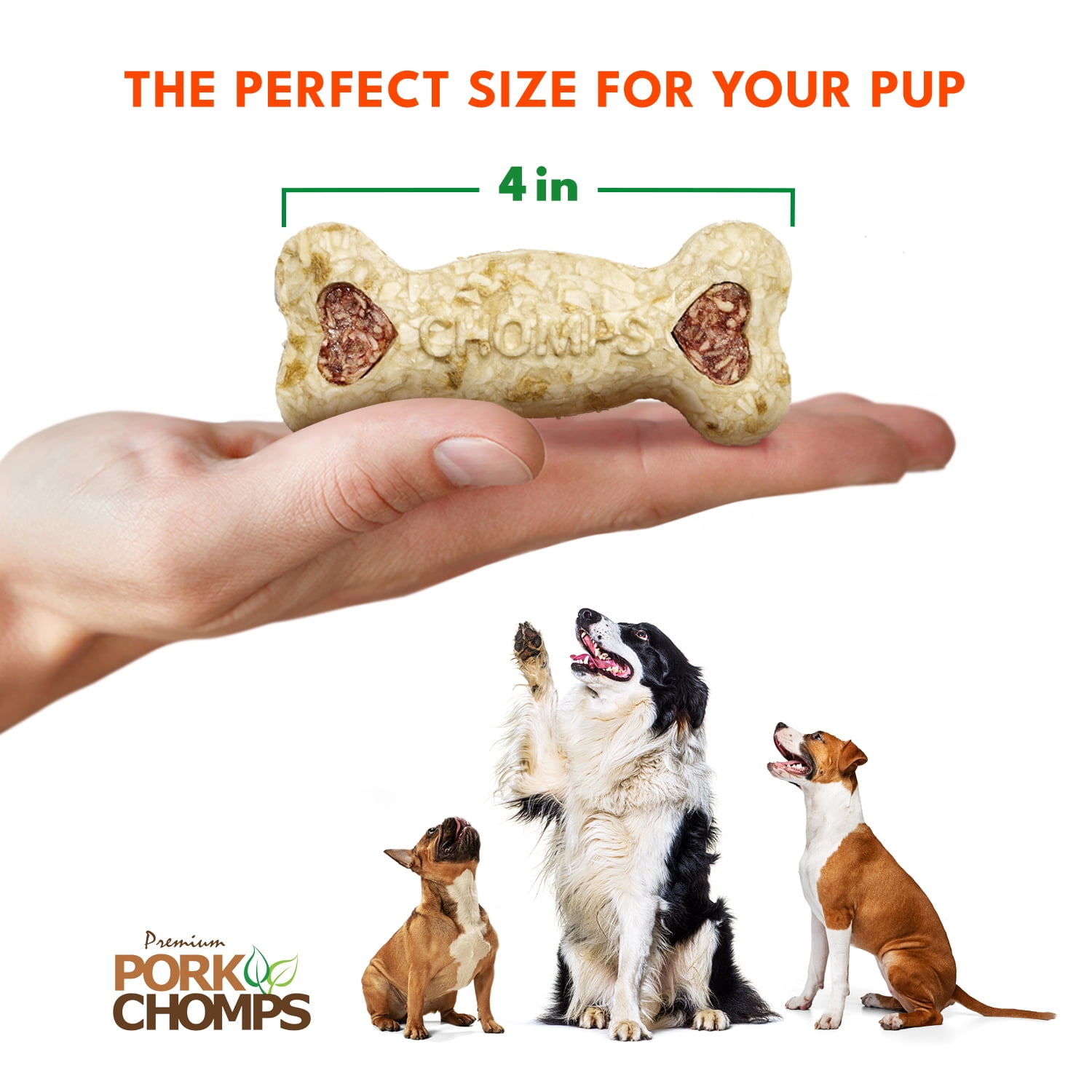 Pork Chomps Premium Dog Treats, Crunchy, Bacon and Chicken Flavor, 4 in, 12 ct