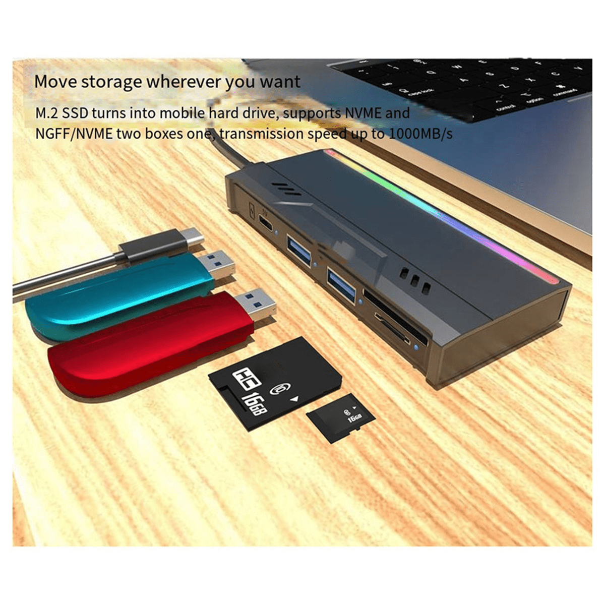 Multifunctional M.2 Hard Drive Enclosure Supports TF/S D Card NVME/NGFF Protocol Solid State Drive Enclosure-B
