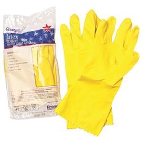 RENOWN FLOCK-LINED LATEX GLOVES, MEDIUM, YELLOW, 18 MIL, 12 PAIRS PER PACK
