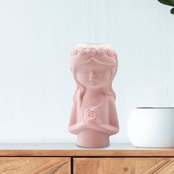Pequeños jarrones de cerámica modernos, decoración de estatuilla de estilo nórdico de arte Simple para plantas de flores secas, casa, plantas, habitac , florero niña roja
