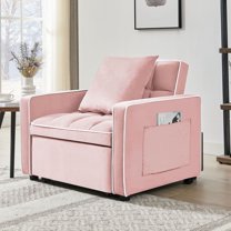S-HOME Adjustable Velvet Sofa Bed Chair with Folding Design, Modern Style for Adult Living Spaces, 1 Seat, Pink