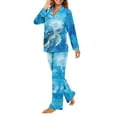 thumbnail image 3 of Garronmavis Blue Sea Turtle Women's Sleepwear 2-Piece SetLightweight & Cozy Sleepwear Long Sleeve Button Down Shirt & Comfort Fit Pants Loungewear, 3 of 7