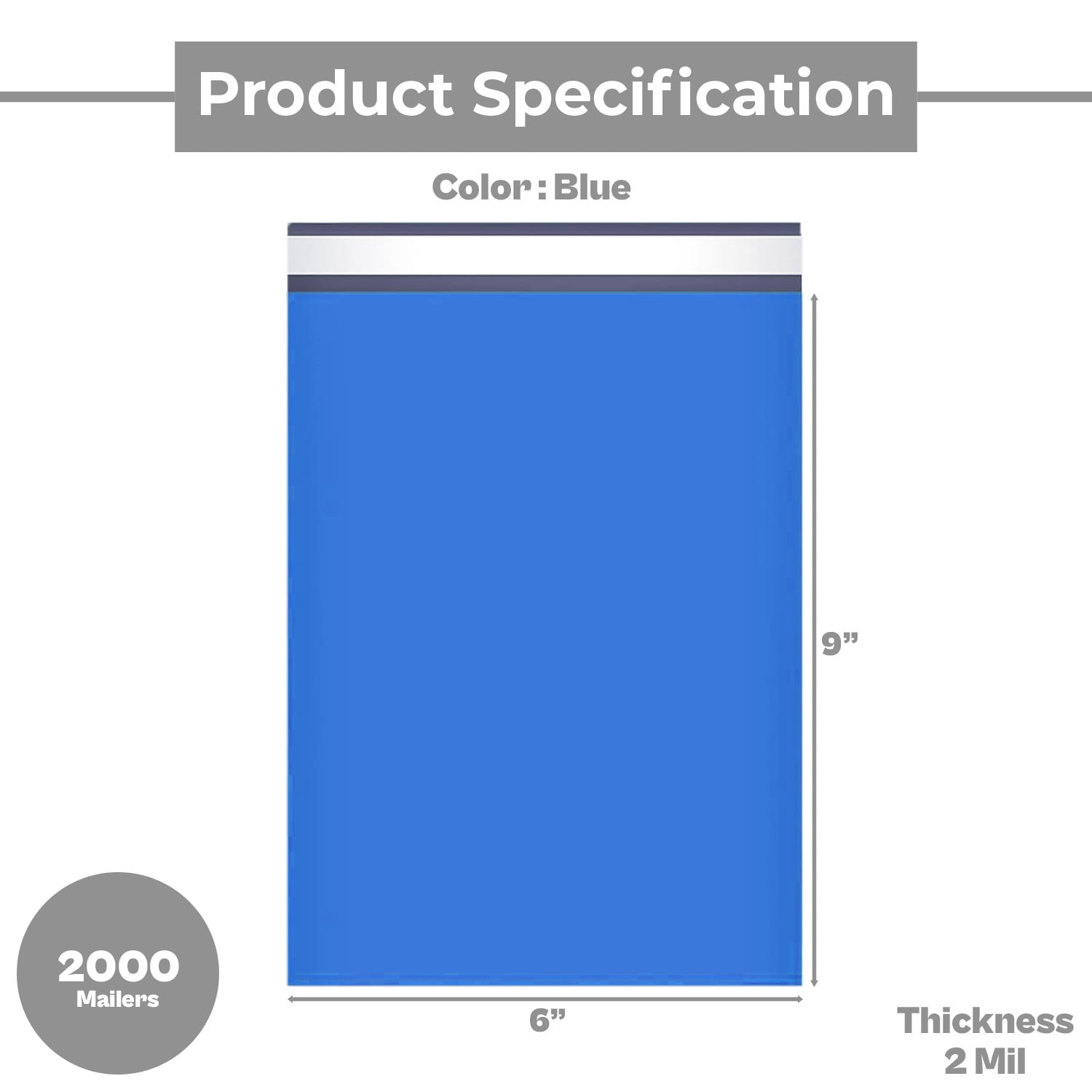 MMBM 2000 6" x 9" Blue Poly Mailer Plastic Envelopes Polybags Polymailer 2 Mil for Mailing, Shipping and Packaging
