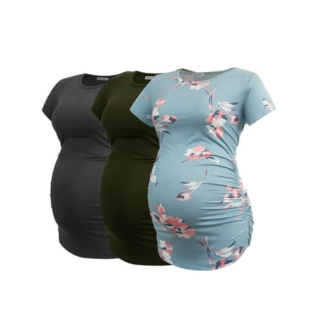 

Smallshow Women s Short Sleeve Maternity Shirt Side Ruched Pregnancy Tunic T-Shirt 3-Pack