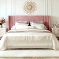 thumbnail image 5 of Amolife King Size Bed Frame, Velvet Platform Bed with Upholstered Wingback Headboard, No Box Spring Needed, Pink, 5 of 12