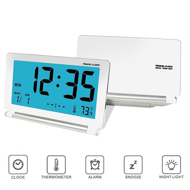 Coofit Digital Clock Foldable Calendar Alarm Clock Table Clock with Light for Travel