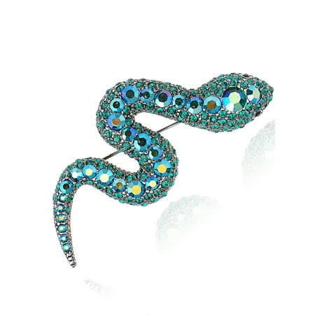 Fashion Green Crystal Rhinestone Python Serpent Slither Snake Costume Pin Brooch