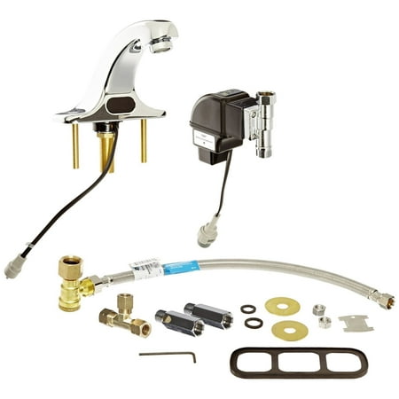 Zurn Aquasense Battery Powered Sensor Operated Bathroom Faucet With Mixing Tee, 4 In. Integral Trim Plate, Chrome, Lead