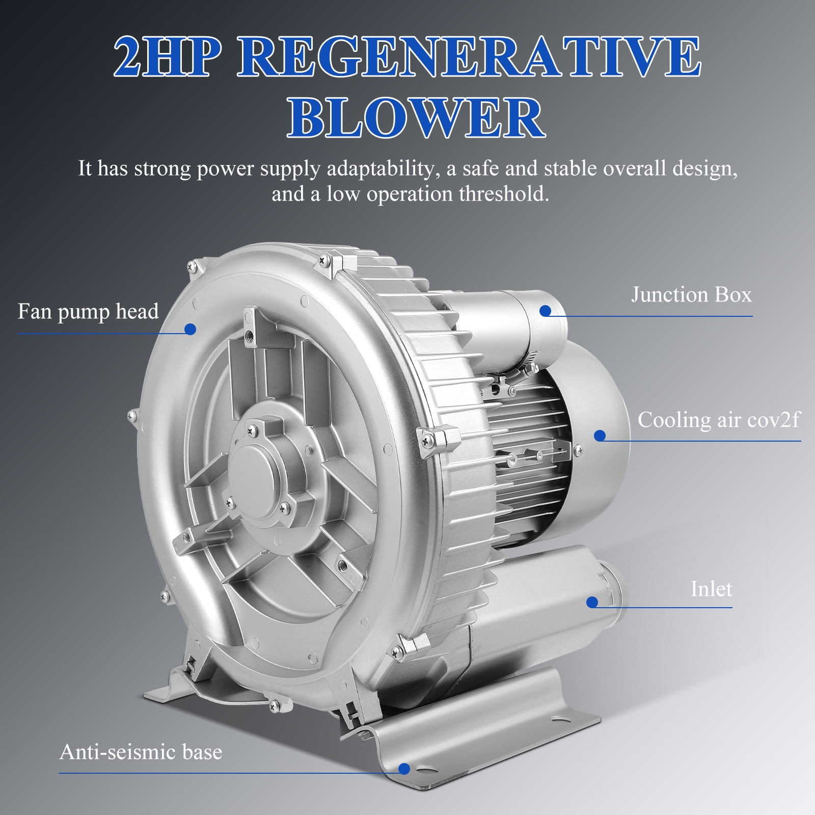 1800W Industrial Aquaculture Pond Fish Tank Blower Pump, Commercial Air Pump Blower High Pressure Aquarium Fish