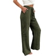 thumbnail image 6 of Nhthy Women's Solid Summer Drawstring Waist Cargo Pants Wide Leg Casual Loose Fit Trousers Green M, 6 of 6