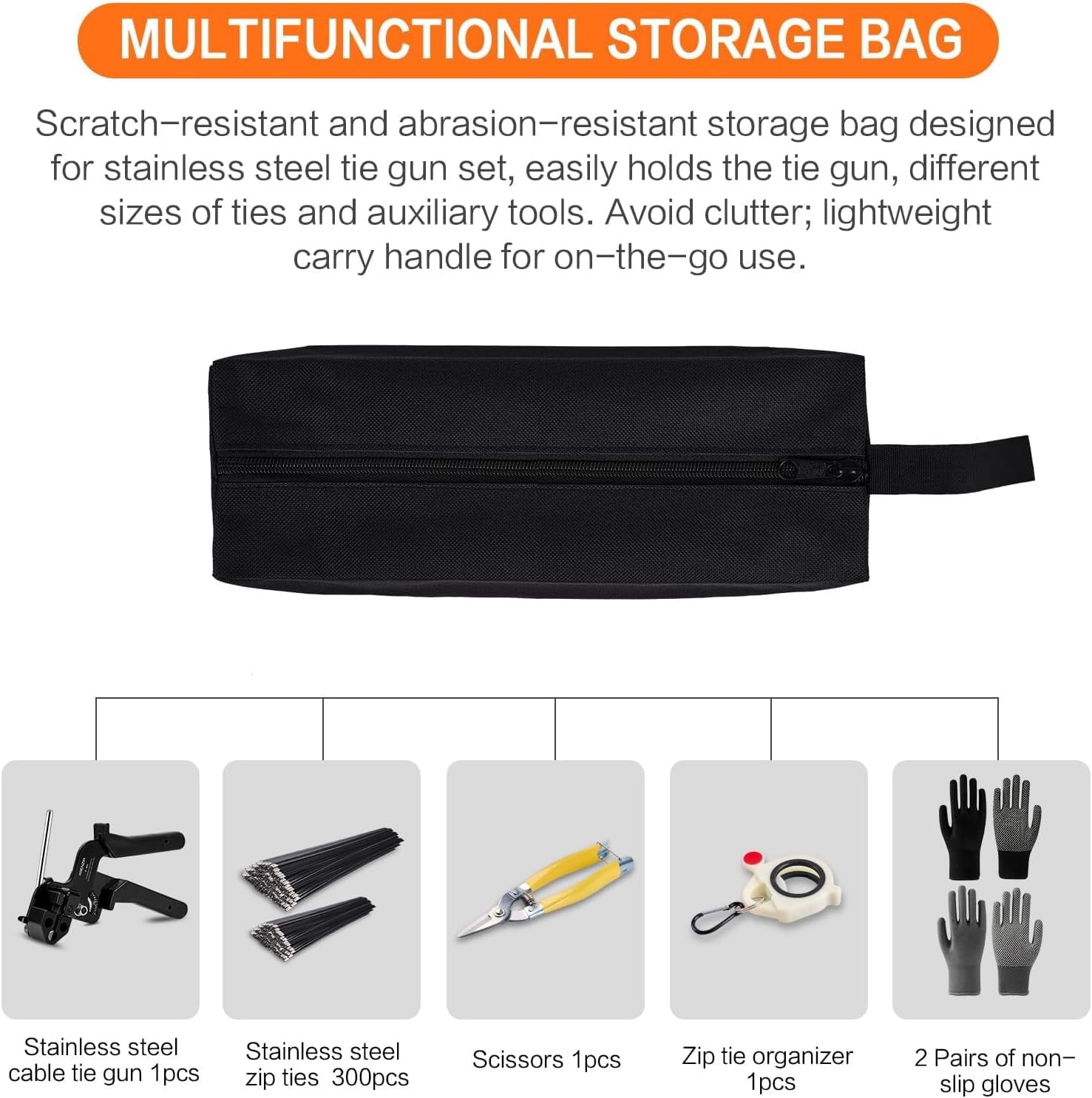 Stainless Steel Cable Tie Gun Kit, 2026 Upgrade Stainless Steel Cable Tie Gun with Metal Zip Ties, Heavy Duty 304 Metal Zip Ties Complete Tool Set, with Self-Locking (Powder Coat Black 156sets)