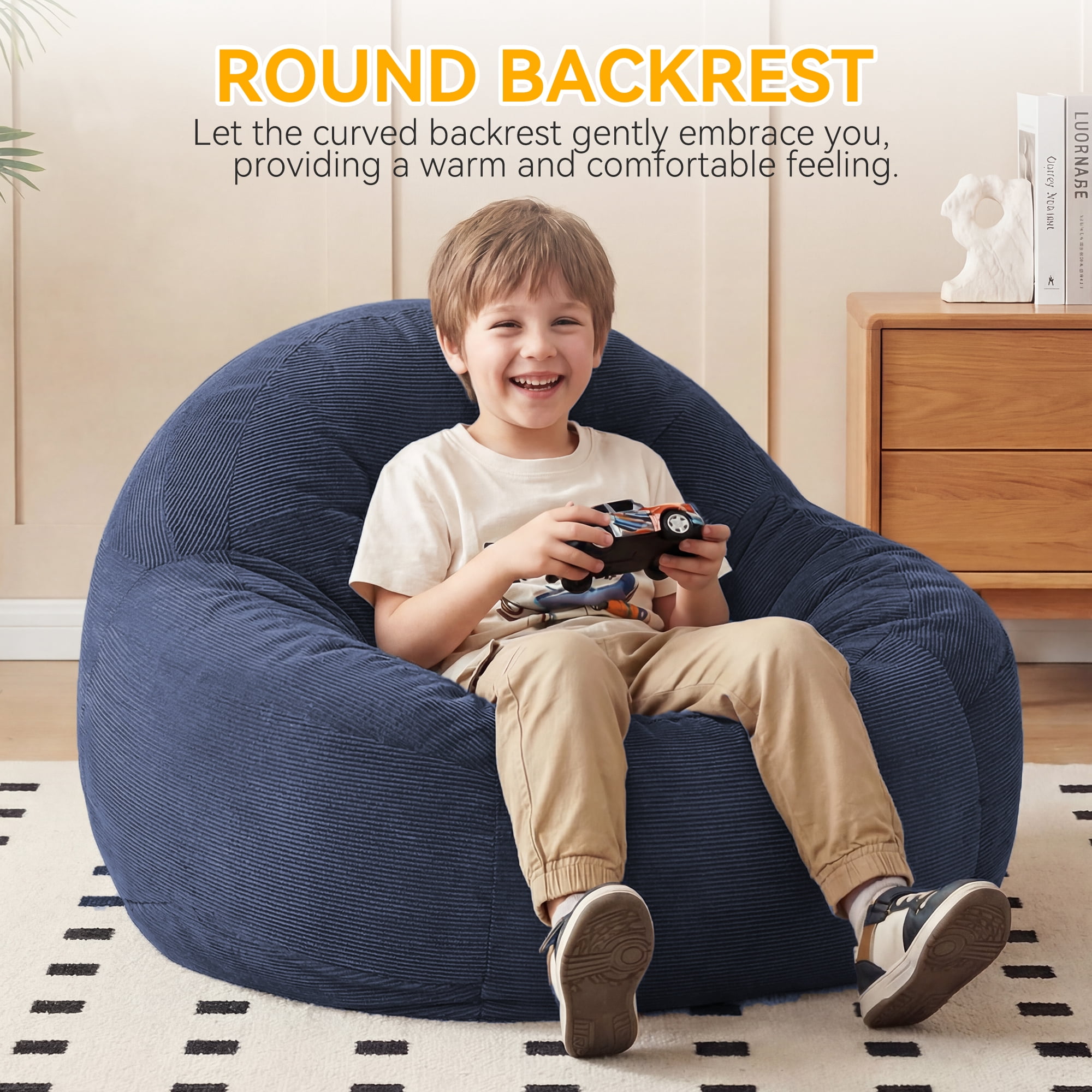 Fluffy Bean Bag Chair with Memory Foam Filler for Dorm, Apartment, or Living Room