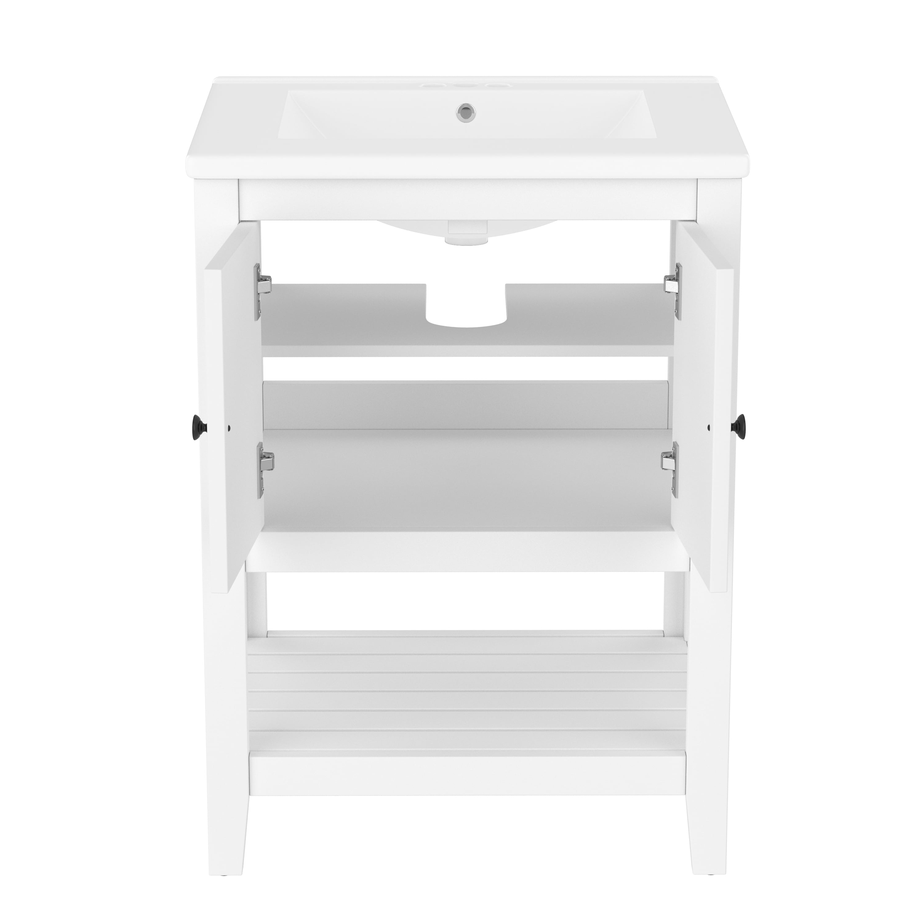 Harper & Bright Designs 24" Small Bathroom Vanity Sink Combo with Storage , Wood Bathroom Floor Cabinet with Open Shelf, White